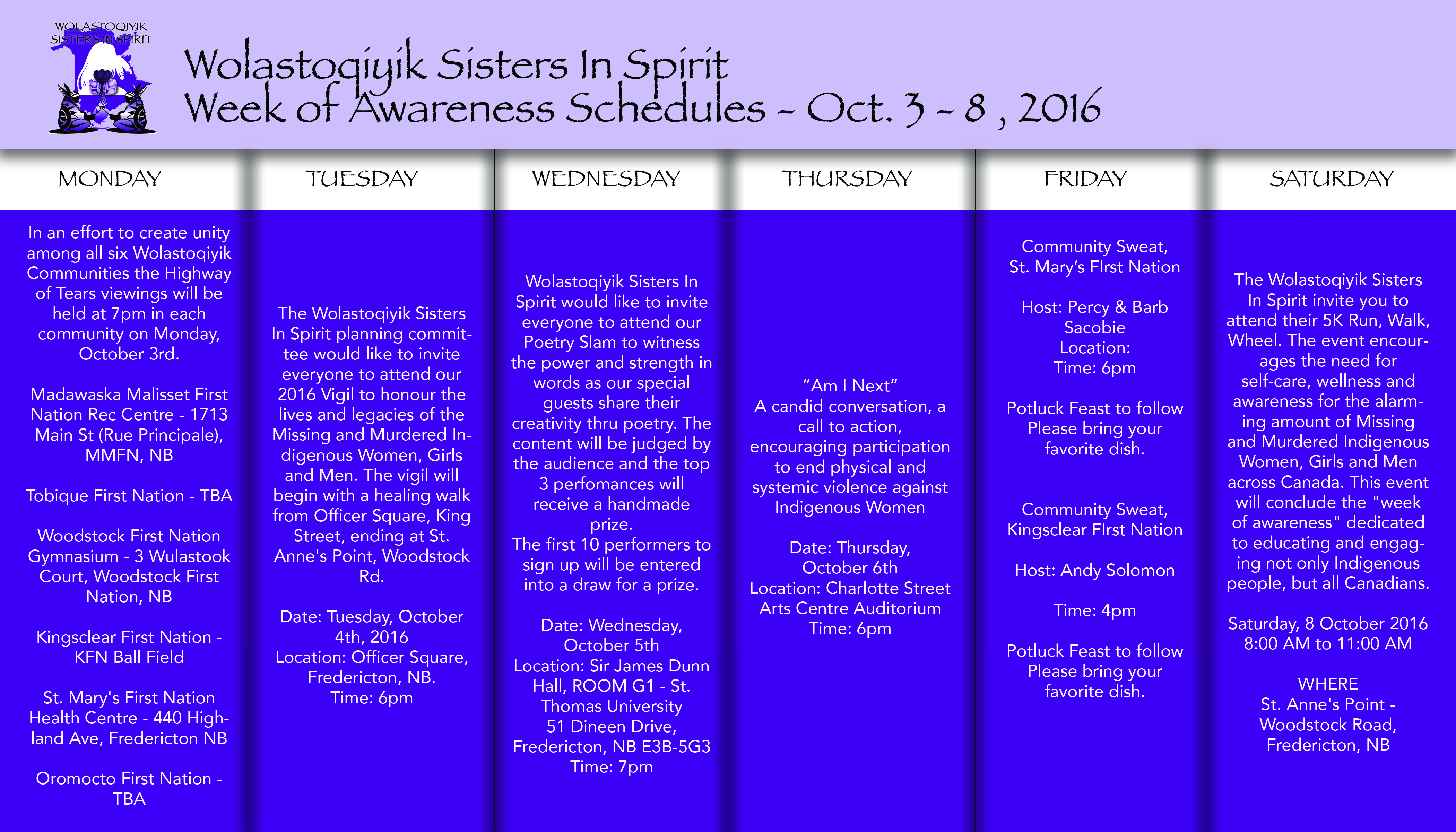 Week of Awareness Schedule
